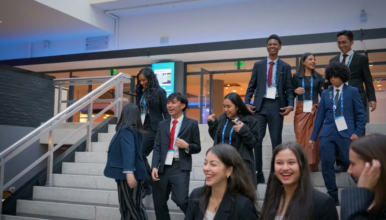 IB Youth Advisory Council on the steps at the IB Conference, Den Haag