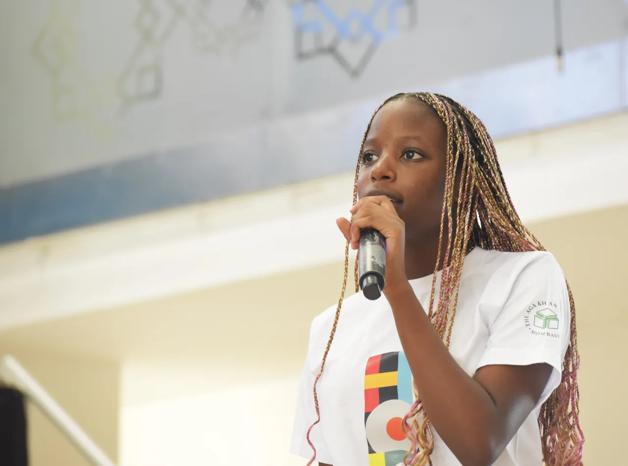 Youth leader speaking at Festival of Hope in Mombasa, Kenya